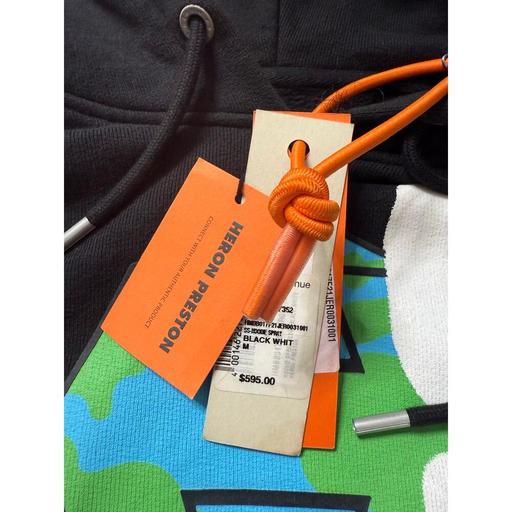 Heron Preston HP Black Spray Globe Hoodie Mens Size M Retail $595 - Picture 11 of 13
